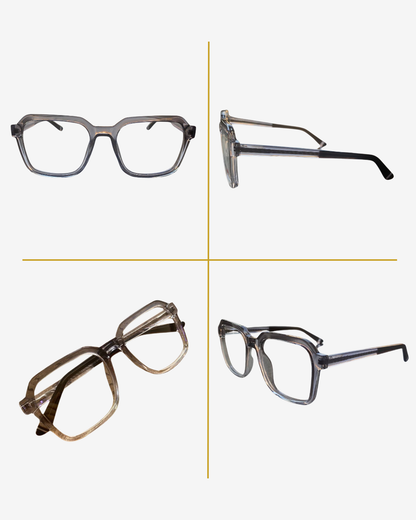 Modern Square Eyewear Frame – Gray & Transparent